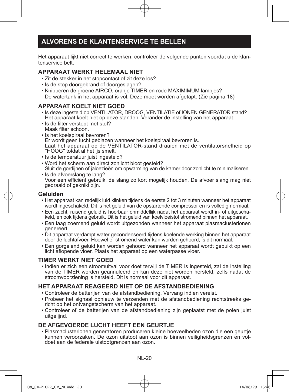 Alvorens de klantenservice te bellen | Sharp CV-P10PR User Manual | Page 176 / 200