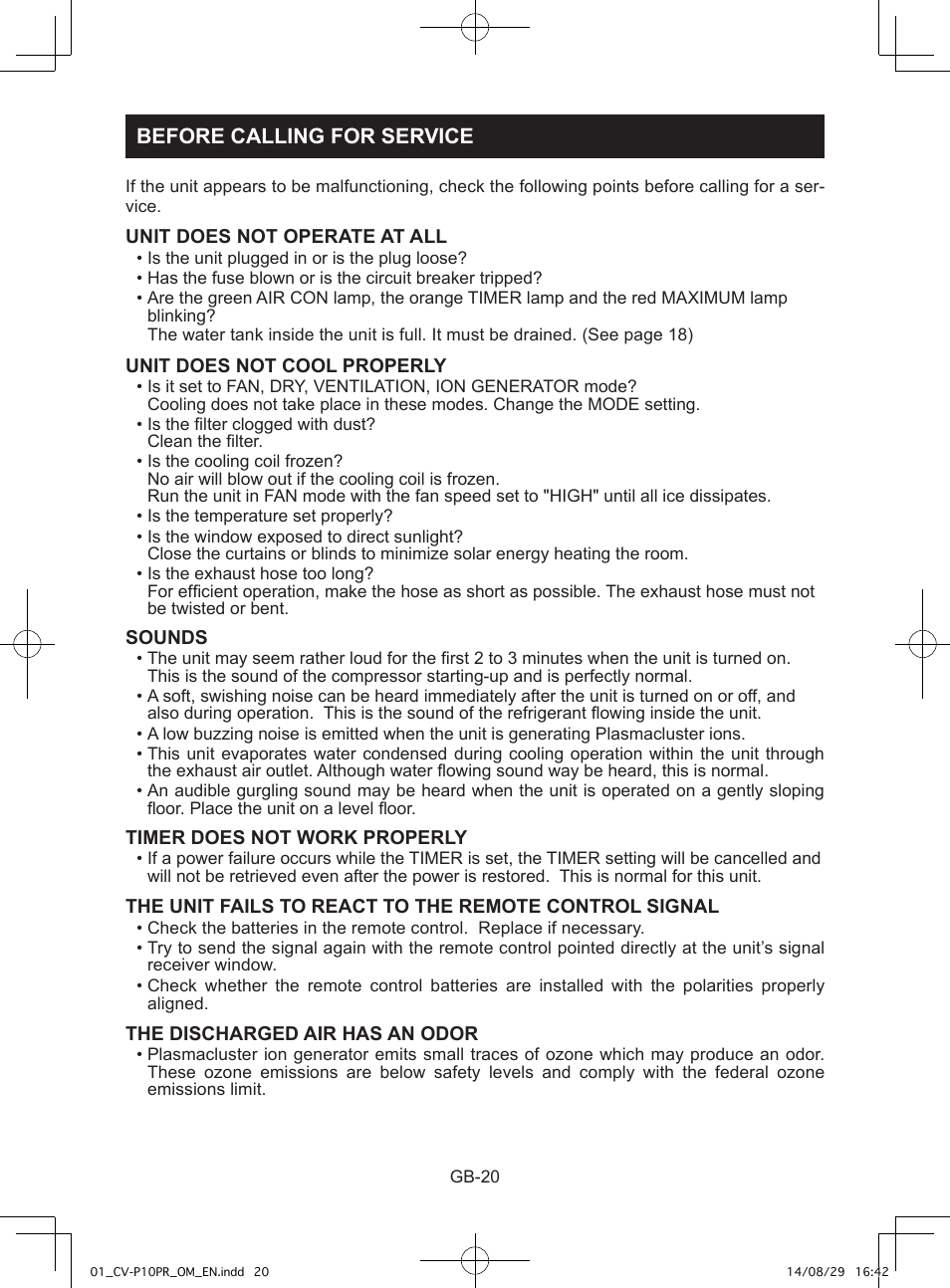 Before calling for service | Sharp CV-P10PR User Manual | Page 22 / 200