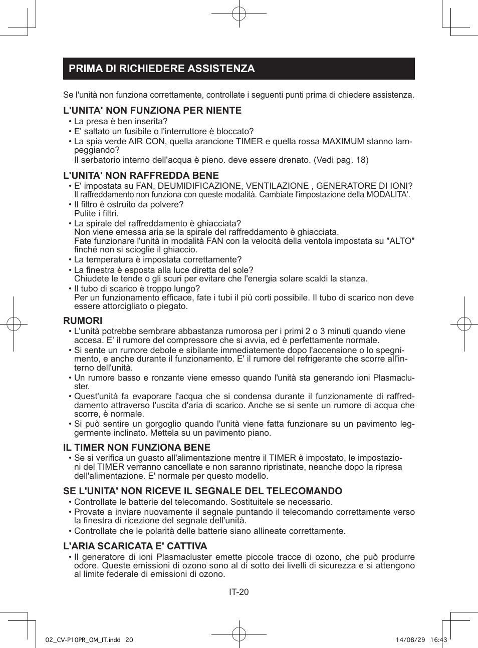 Prima di richiedere assistenza | Sharp CV-P10PR User Manual | Page 44 / 200