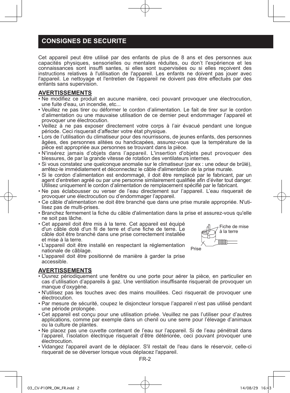 Consignes de securite | Sharp CV-P10PR User Manual | Page 48 / 200