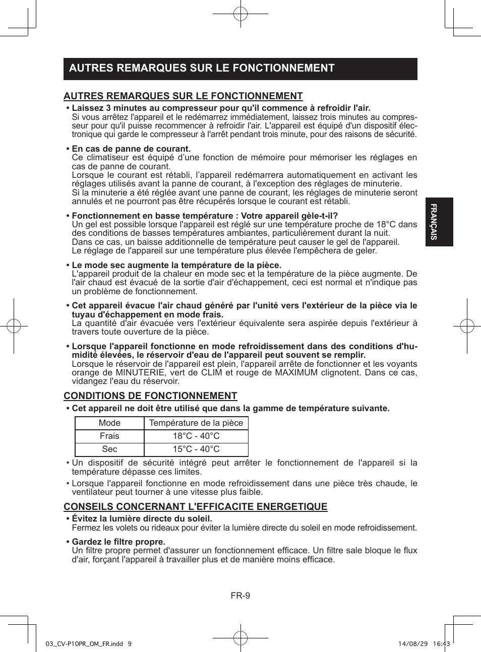 Autres remarques sur le fonctionnement | Sharp CV-P10PR User Manual | Page 55 / 200