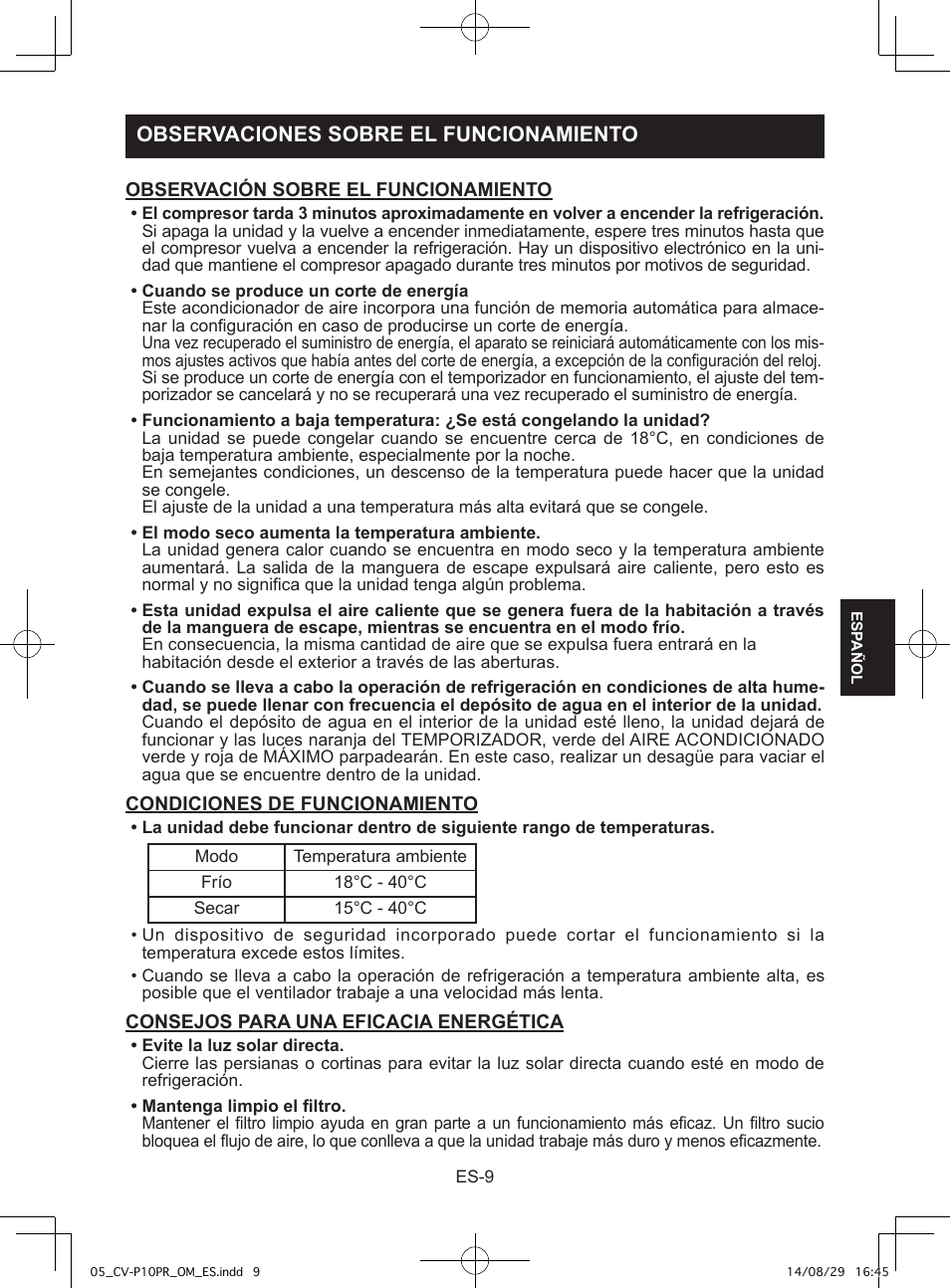 Observaciones sobre el funcionamiento | Sharp CV-P10PR User Manual | Page 99 / 200