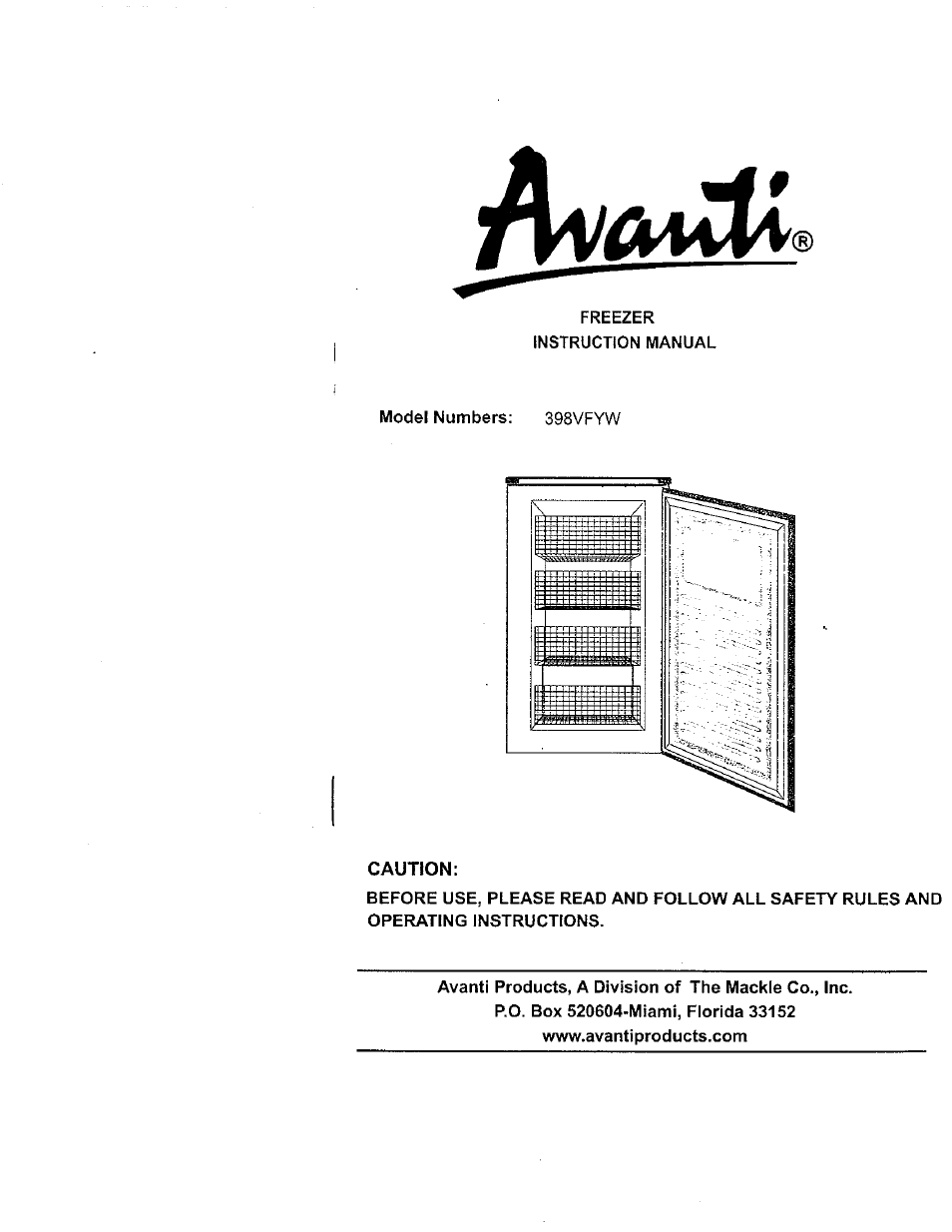 Avanti 398VFYW User Manual | 16 pages