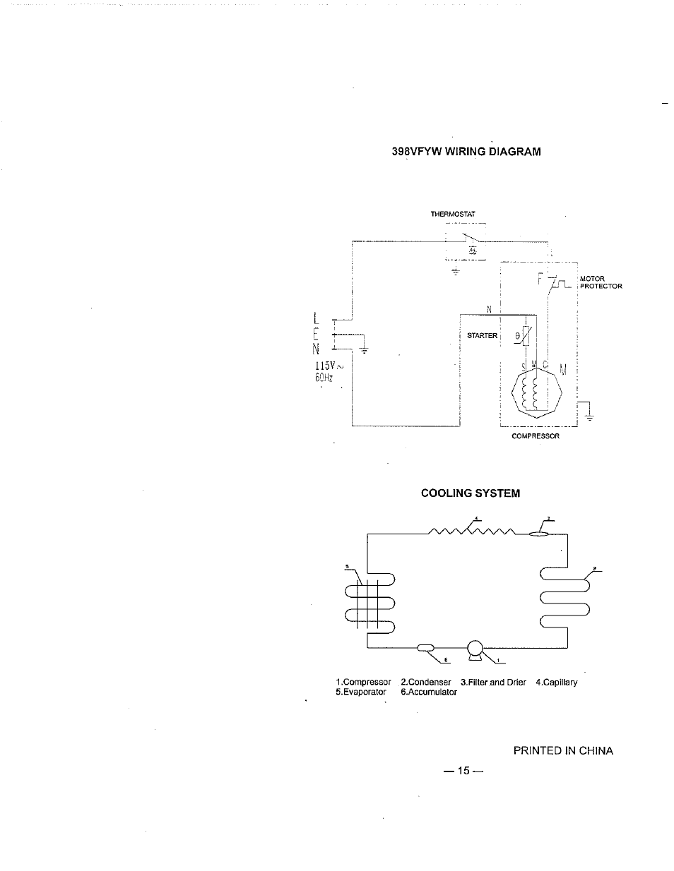 398vfyw wiring diagram, Cooling system | Avanti 398VFYW User Manual | Page 16 / 16