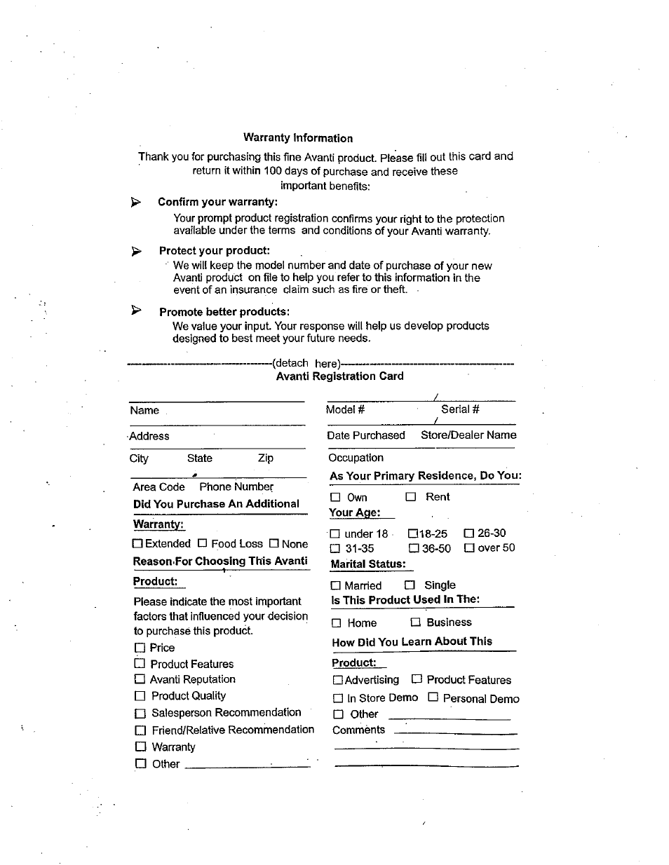 Warranty information | Avanti 398VFYW User Manual | Page 2 / 16