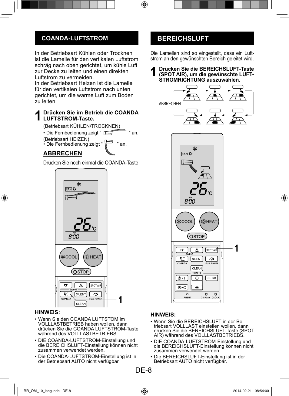 De-8, Bereichsluft | Sharp AY-XPC12RR-AE-X12RR User Manual | Page 138 / 164