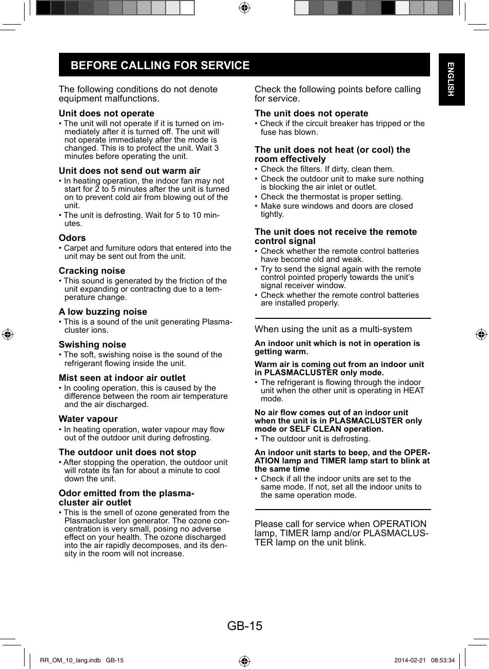 Gb-15, Before calling for service | Sharp AY-XPC12RR-AE-X12RR User Manual | Page 17 / 164