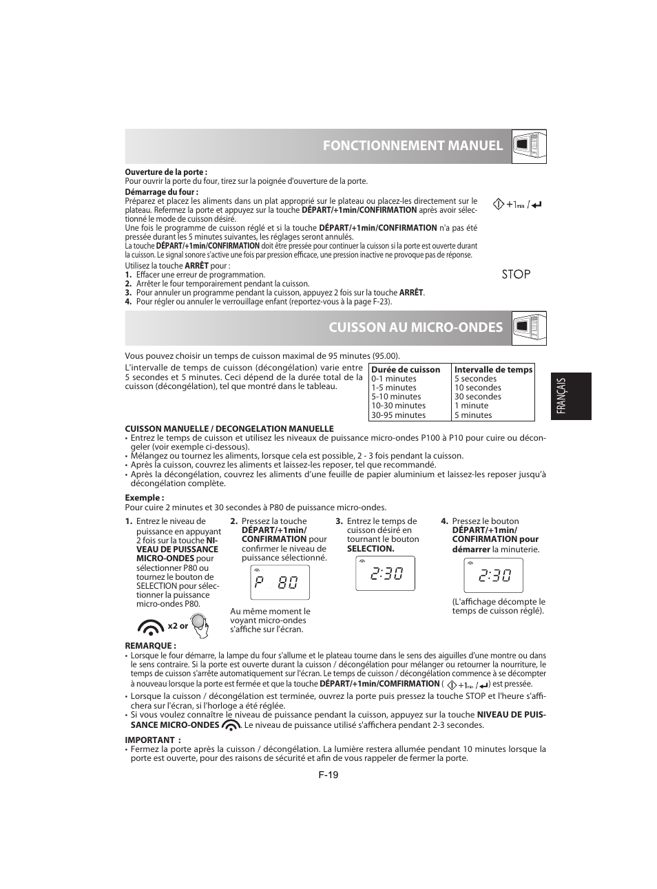 Cuisson au micro-ondes fonctionnement manuel | Sharp R-842INE User Manual | Page 105 / 312