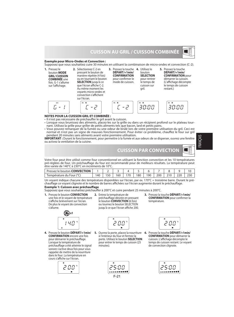 Cuisson au gril / cuisson combinée, Cuisson par convection, Français | Sharp R-842INE User Manual | Page 107 / 312