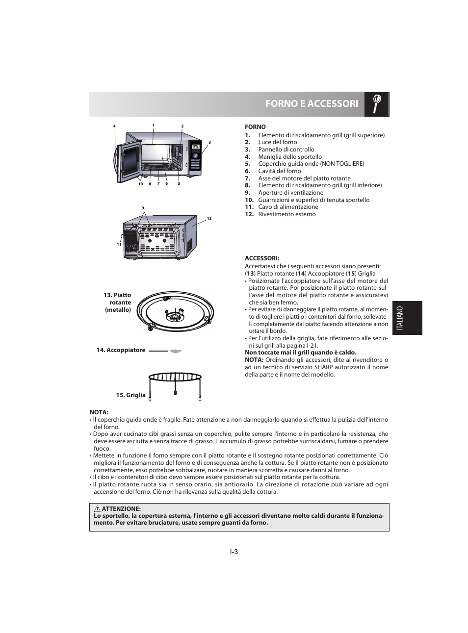 Forno e accessori, It aliano | Sharp R-842INE User Manual | Page 117 / 312