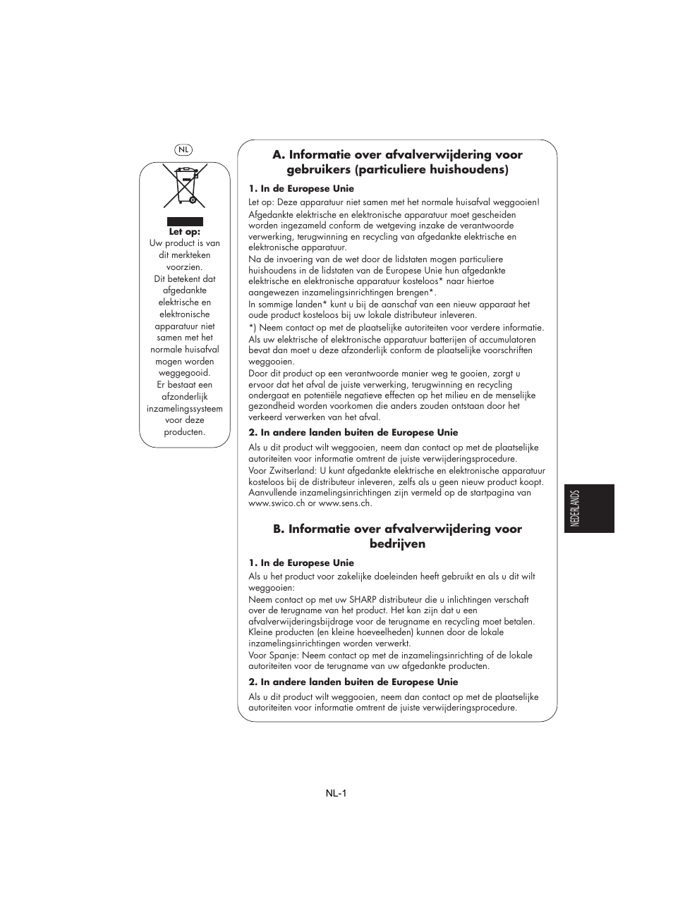 Nederlands | Sharp R-842INE User Manual | Page 143 / 312