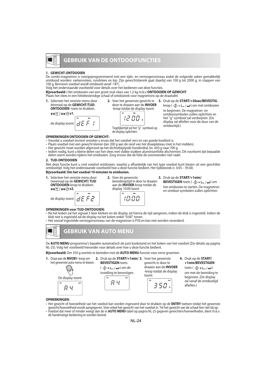 Gebruik van de ontdooifuncties, Gebruik van auto menu | Sharp R-842INE User Manual | Page 166 / 312