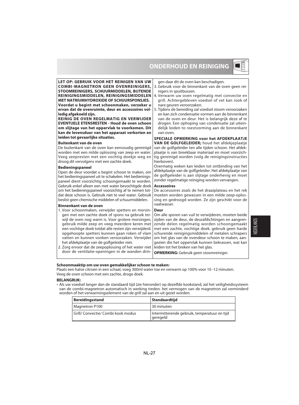 Onderhoud en reiniging | Sharp R-842INE User Manual | Page 169 / 312