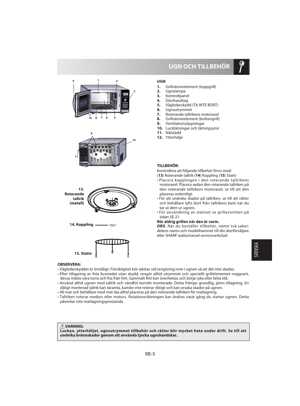 Ugn och tillbehör, Svensk a | Sharp R-842INE User Manual | Page 173 / 312