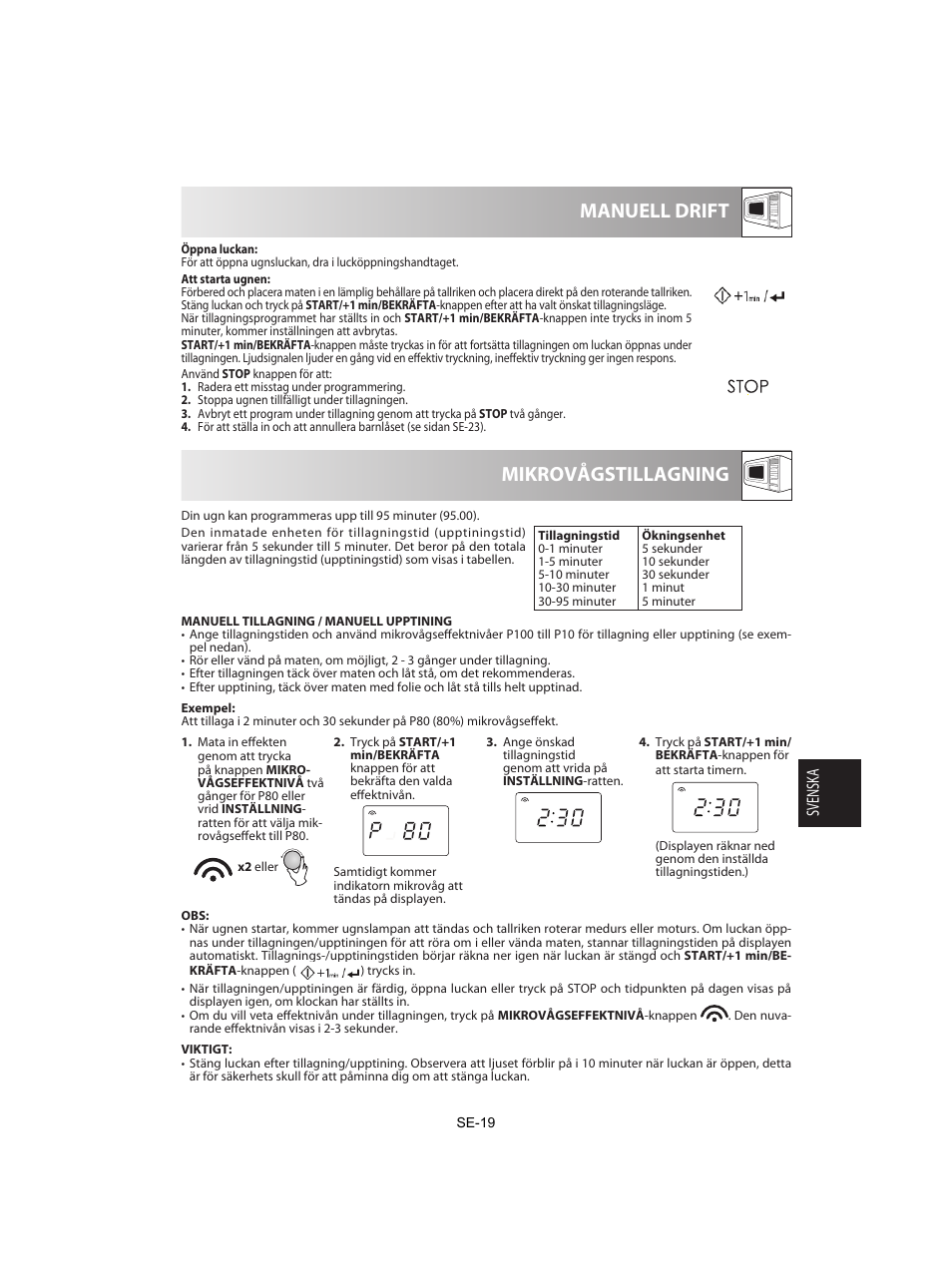 Mikrovågstillagning manuell drift | Sharp R-842INE User Manual | Page 189 / 312