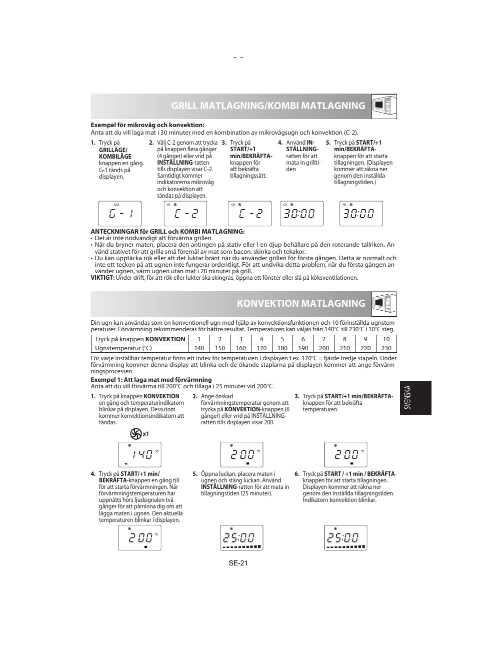 Grill matlagning/kombi matlagning, Konvektion matlagning | Sharp R-842INE User Manual | Page 191 / 312