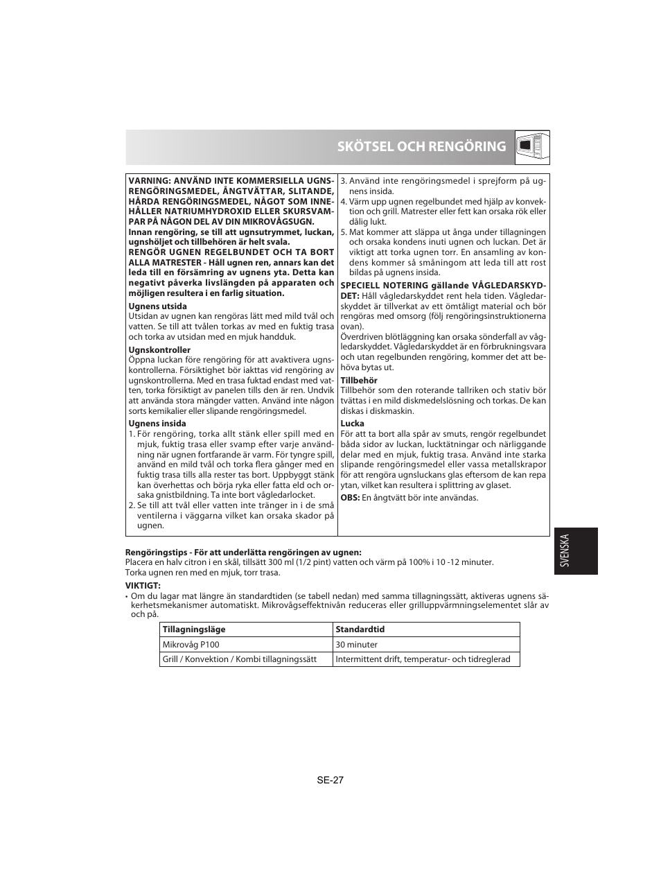 Skötsel och rengöring | Sharp R-842INE User Manual | Page 197 / 312