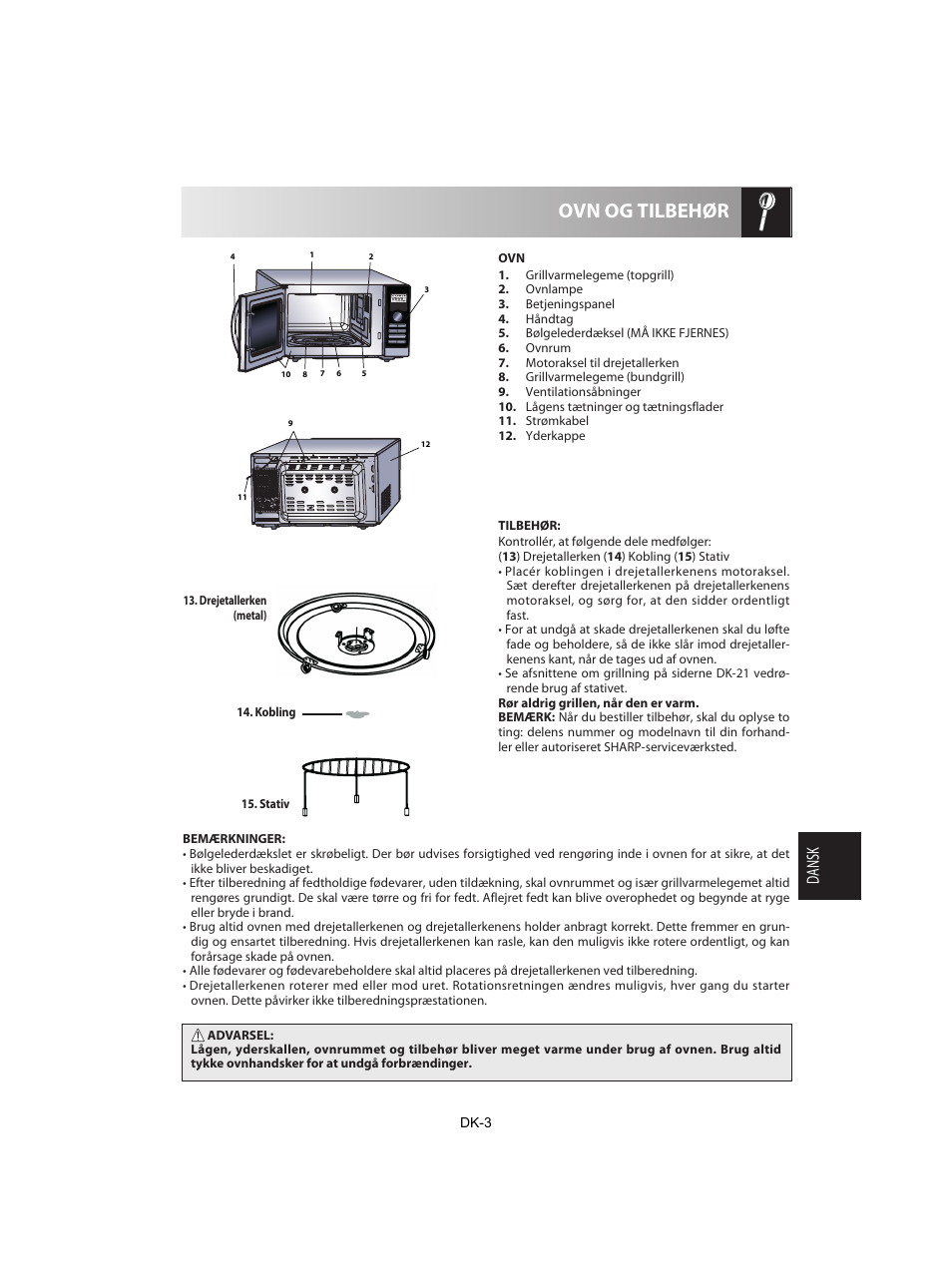 Ovn og tilbehør, Dansk | Sharp R-842INE User Manual | Page 201 / 312