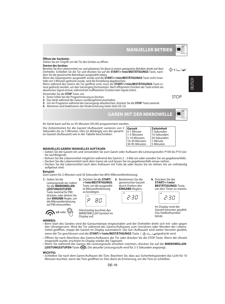 Garen mit der mikrowelle manueller betrieb | Sharp R-842INE User Manual | Page 21 / 312