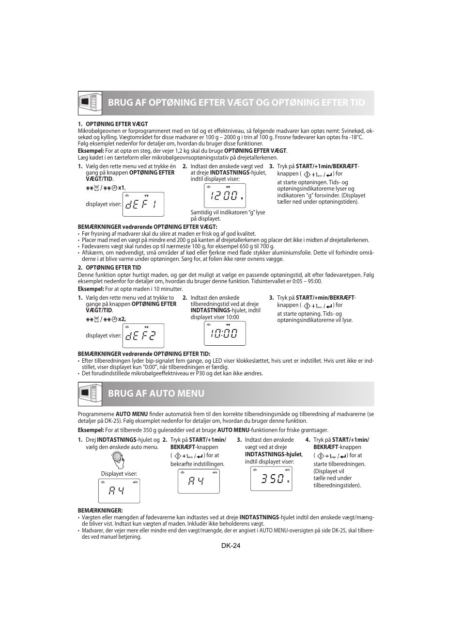 Brug af optøning efter vægt og optøning efter tid, Brug af auto menu | Sharp R-842INE User Manual | Page 222 / 312