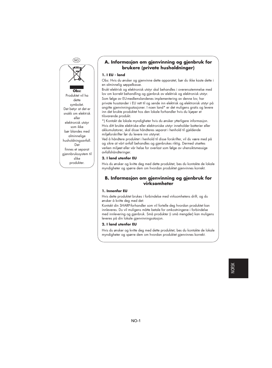 Norsk | Sharp R-842INE User Manual | Page 227 / 312