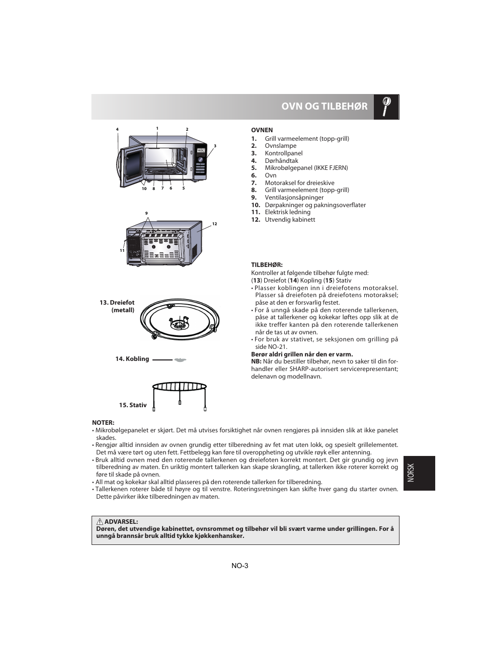 Ovn og tilbehør, Norsk | Sharp R-842INE User Manual | Page 229 / 312