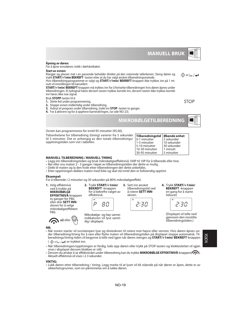 Mikrobølgetilberedning manuell bruk | Sharp R-842INE User Manual | Page 245 / 312