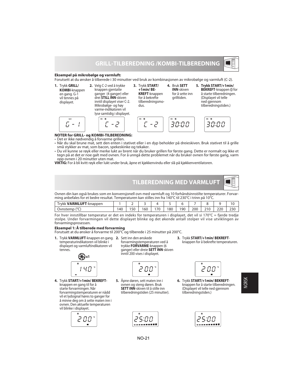 Grill-tilberedning /kombi-tilberedning, Tilberedning med varmluft, Norsk | Sharp R-842INE User Manual | Page 247 / 312