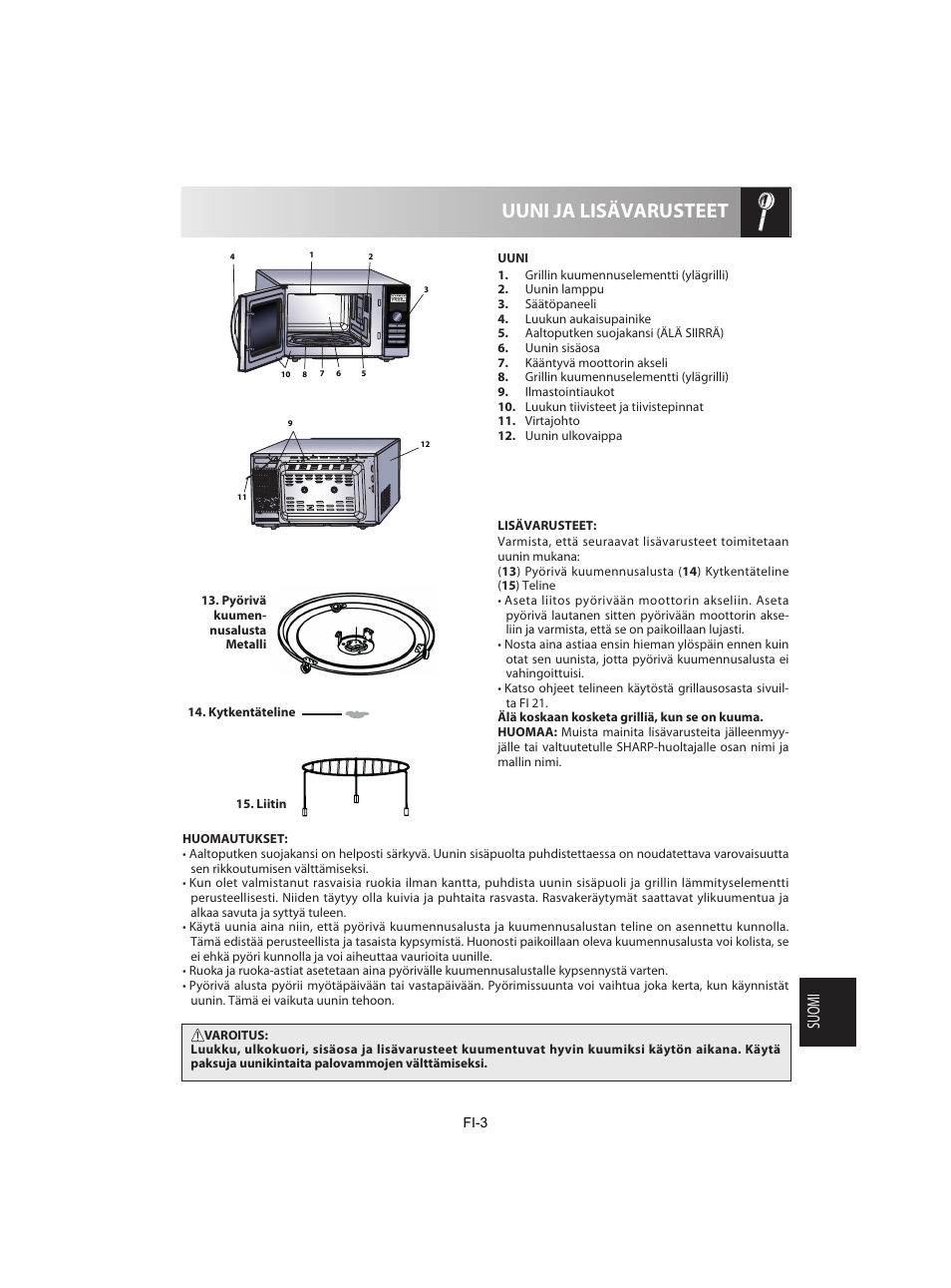 Uuni ja lisävarusteet, Suomi | Sharp R-842INE User Manual | Page 257 / 312