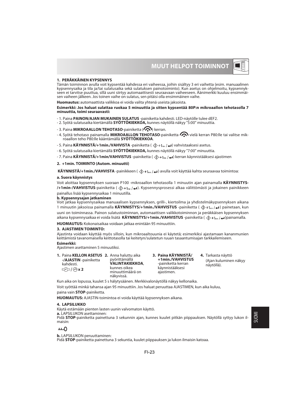 Muut helpot toiminnot, Suomi | Sharp R-842INE User Manual | Page 277 / 312