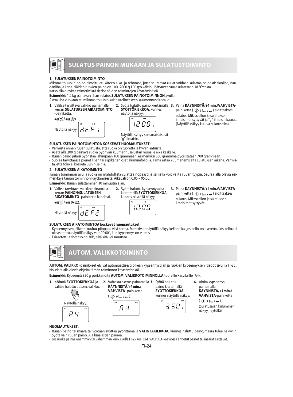 Sulatus painon mukaan ja sulatustoiminto, Autom. valikkotoiminto | Sharp R-842INE User Manual | Page 278 / 312