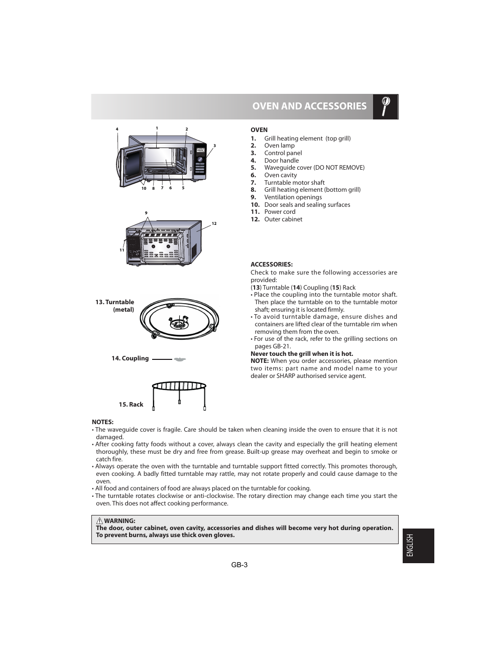 Oven and accessories, English | Sharp R-842INE User Manual | Page 285 / 312