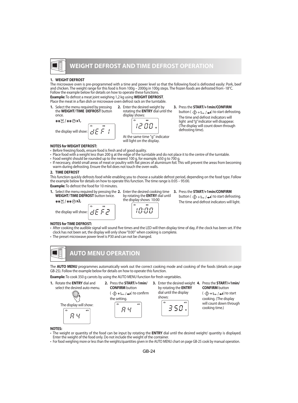 Weight defrost and time defrost operation, Auto menu operation | Sharp R-842INE User Manual | Page 306 / 312