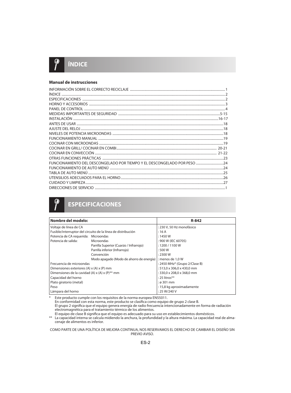 Especificaciones índice | Sharp R-842INE User Manual | Page 32 / 312