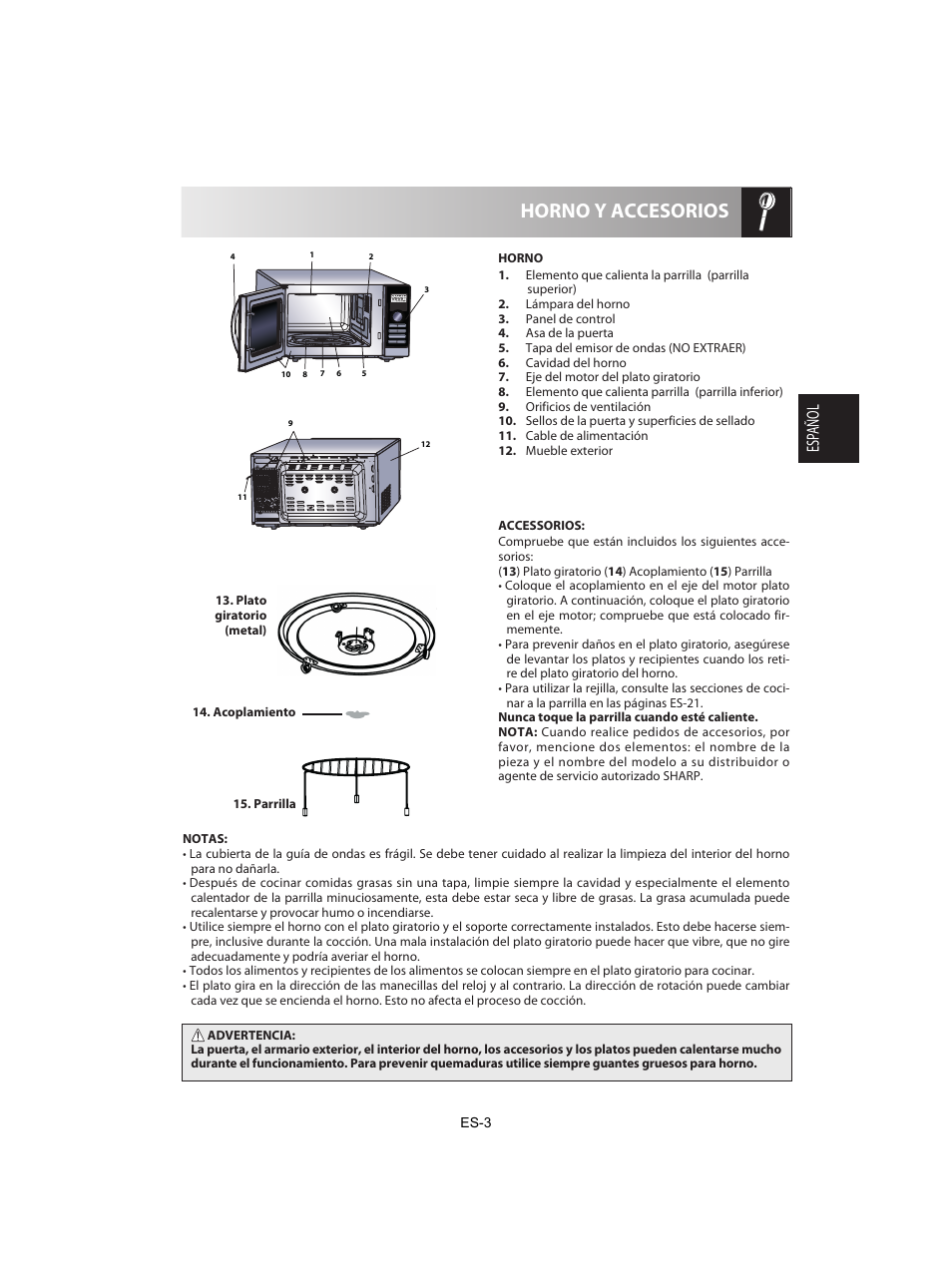 Horno y accesorios, Esp añol | Sharp R-842INE User Manual | Page 33 / 312