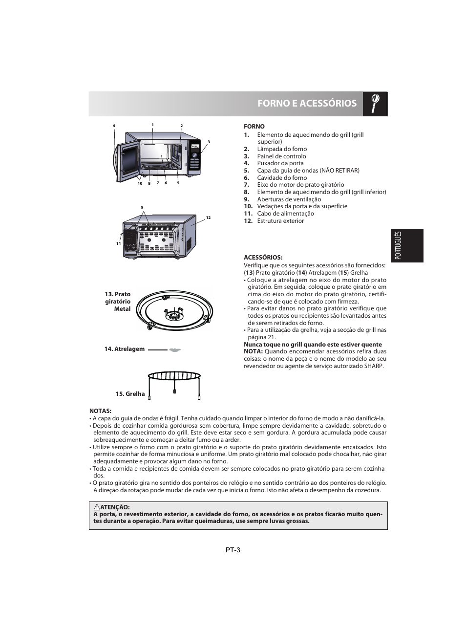 Forno e acessórios, Português | Sharp R-842INE User Manual | Page 61 / 312