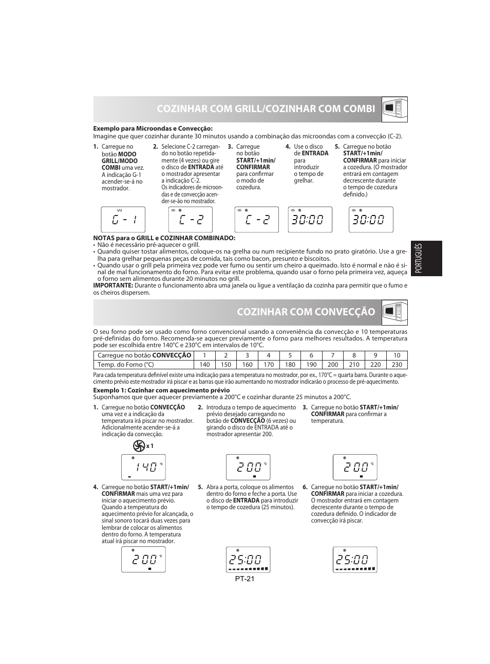 Cozinhar com grill/cozinhar com combi, Cozinhar com convecção, Português | Sharp R-842INE User Manual | Page 79 / 312