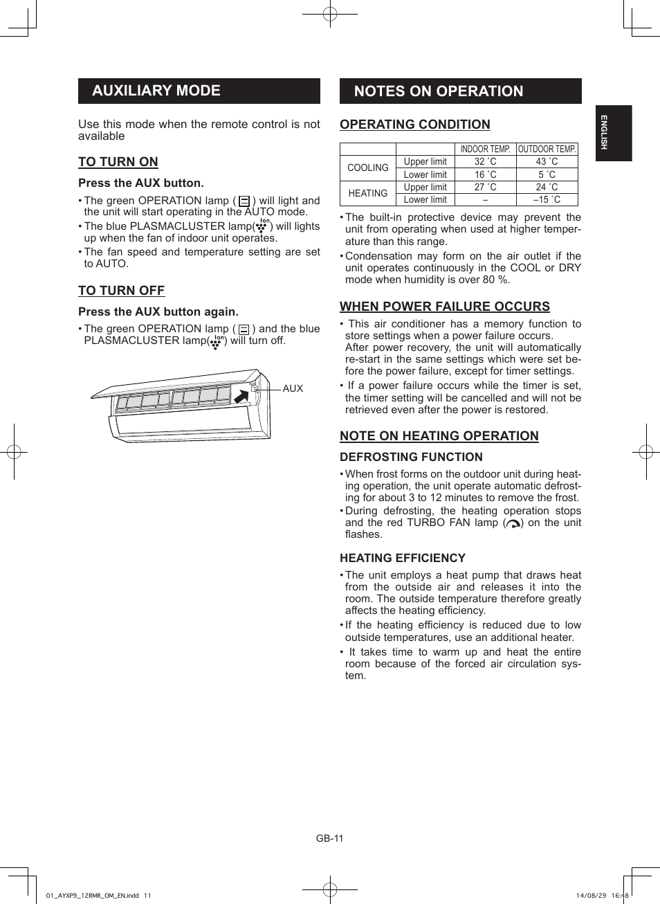 Auxiliary mode | Sharp AY-XP9RMR-AE-X9RMR User Manual | Page 13 / 144