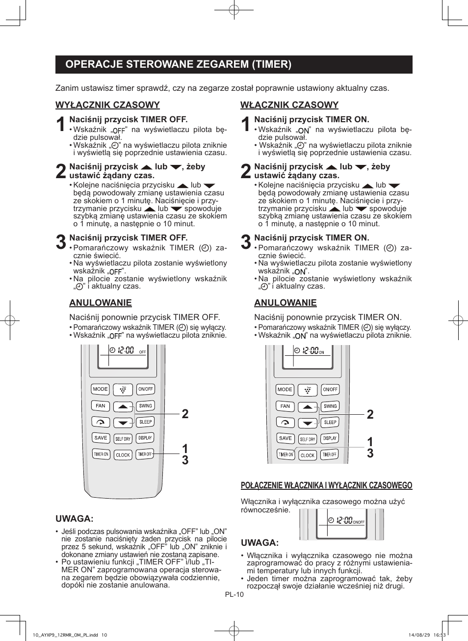 Operacje sterowane zegarem (timer) | Sharp AY-XP9RMR-AE-X9RMR User Manual | Page 138 / 144