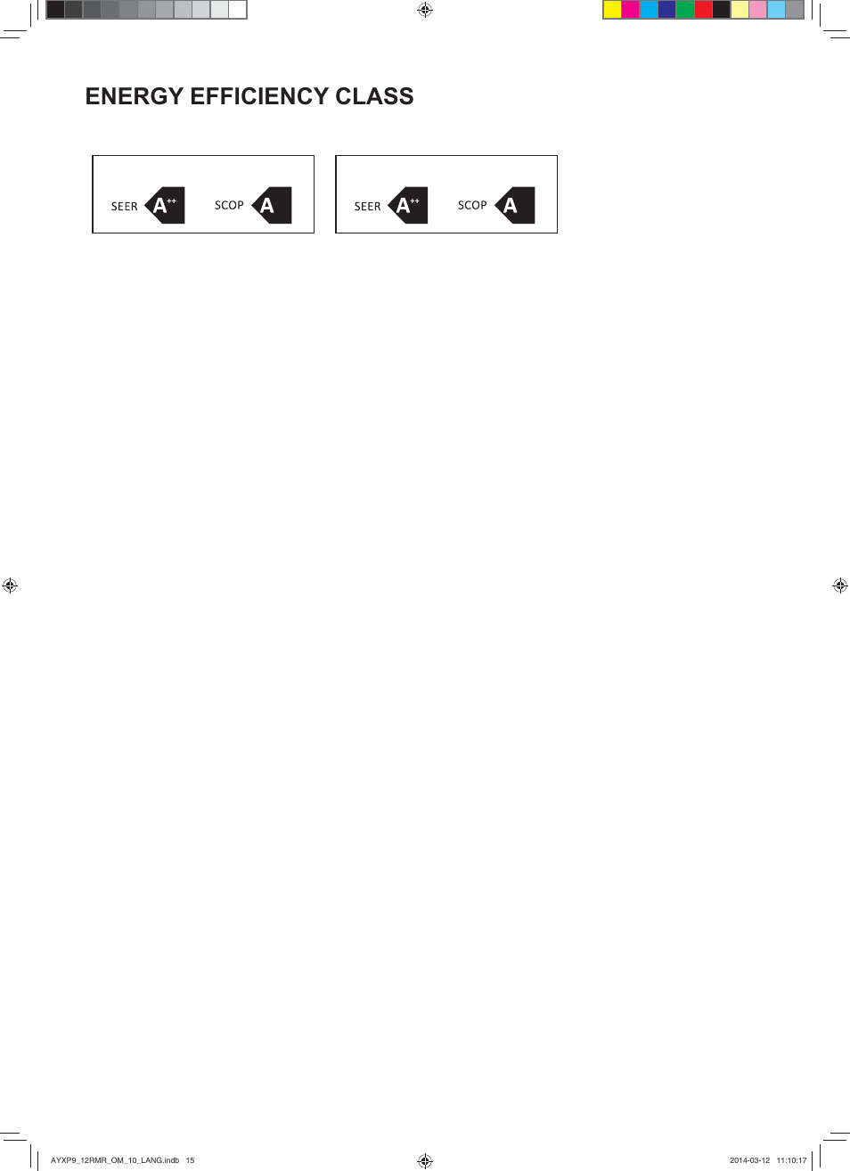 Energy efficiency class | Sharp AY-XP9RMR-AE-X9RMR User Manual | Page 143 / 144