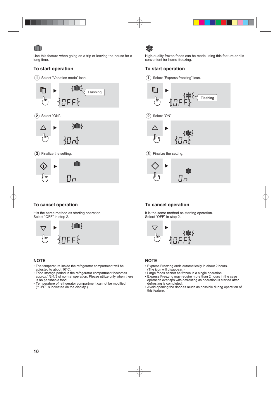 Vacation mode, Express freezing | Sharp SJ-FS820VSL User Manual | Page 10 / 308