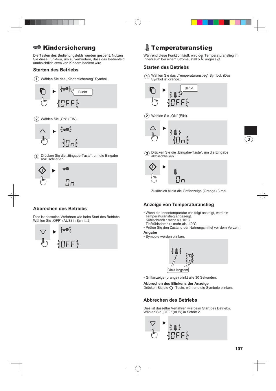 Kindersicherung, Temperaturanstieg | Sharp SJ-FS820VSL User Manual | Page 107 / 308