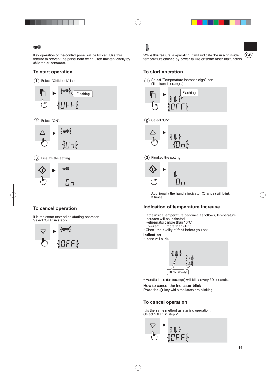 Child lock, Temperature increase sign | Sharp SJ-FS820VSL User Manual | Page 11 / 308