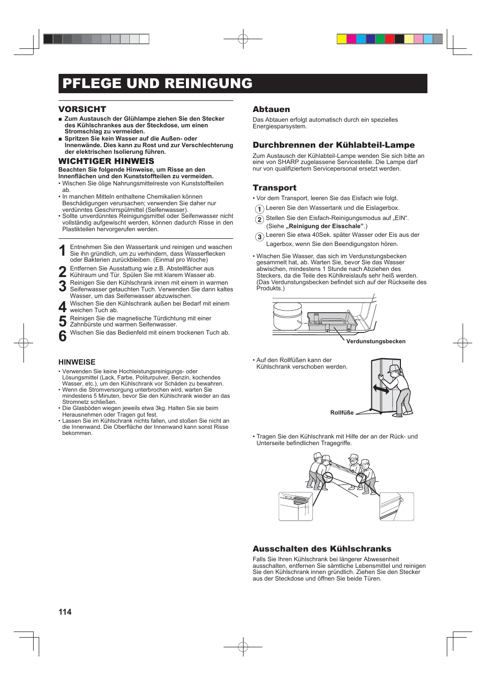 Pflege und reinigung | Sharp SJ-FS820VSL User Manual | Page 114 / 308