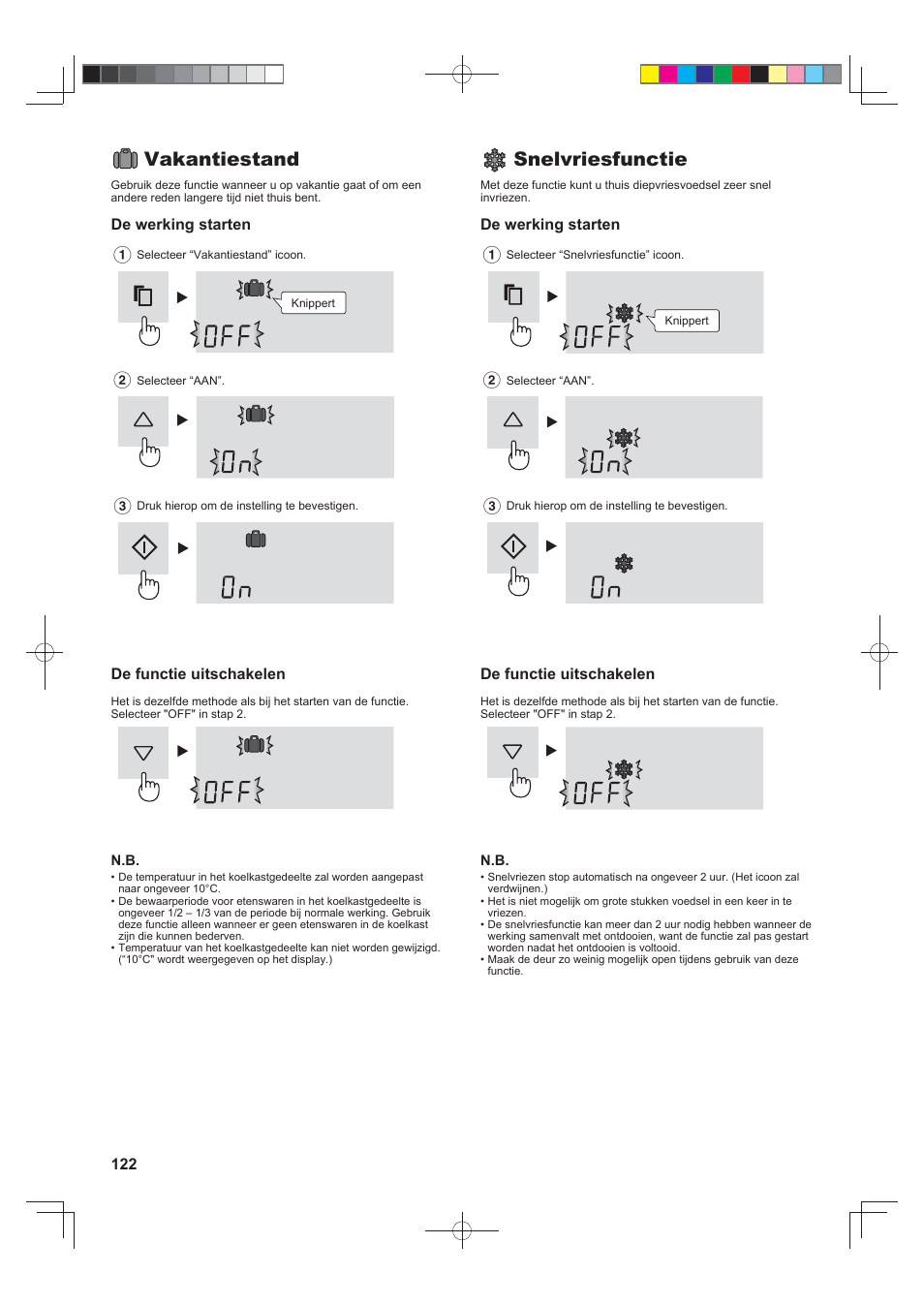Vakantiestand, Snelvriesfunctie | Sharp SJ-FS820VSL User Manual | Page 122 / 308