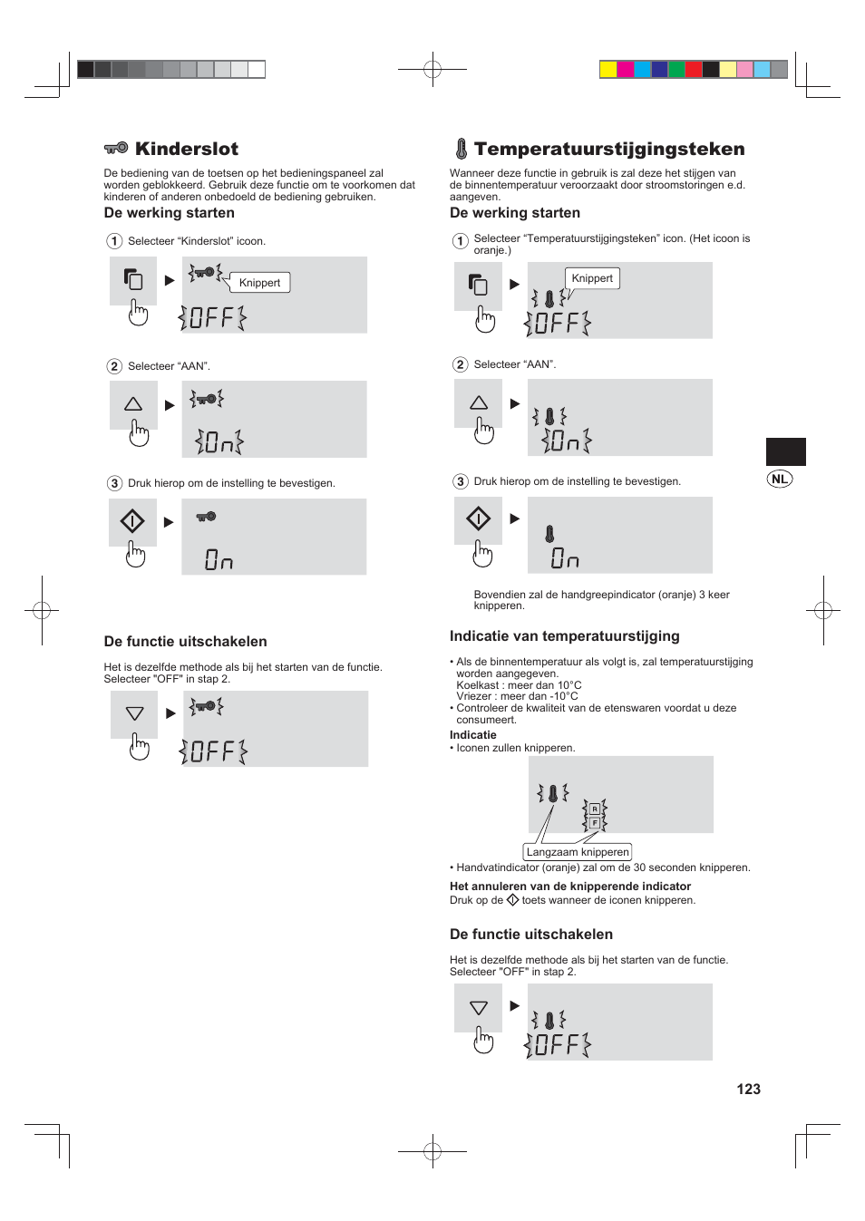 Kinderslot, Temperatuurstijgingsteken | Sharp SJ-FS820VSL User Manual | Page 123 / 308