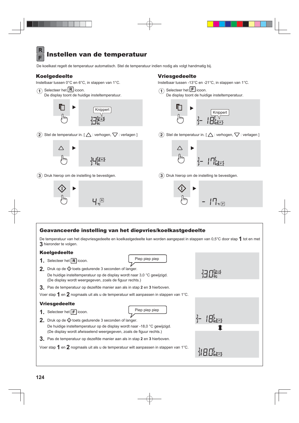 Instellen van de temperatuur | Sharp SJ-FS820VSL User Manual | Page 124 / 308