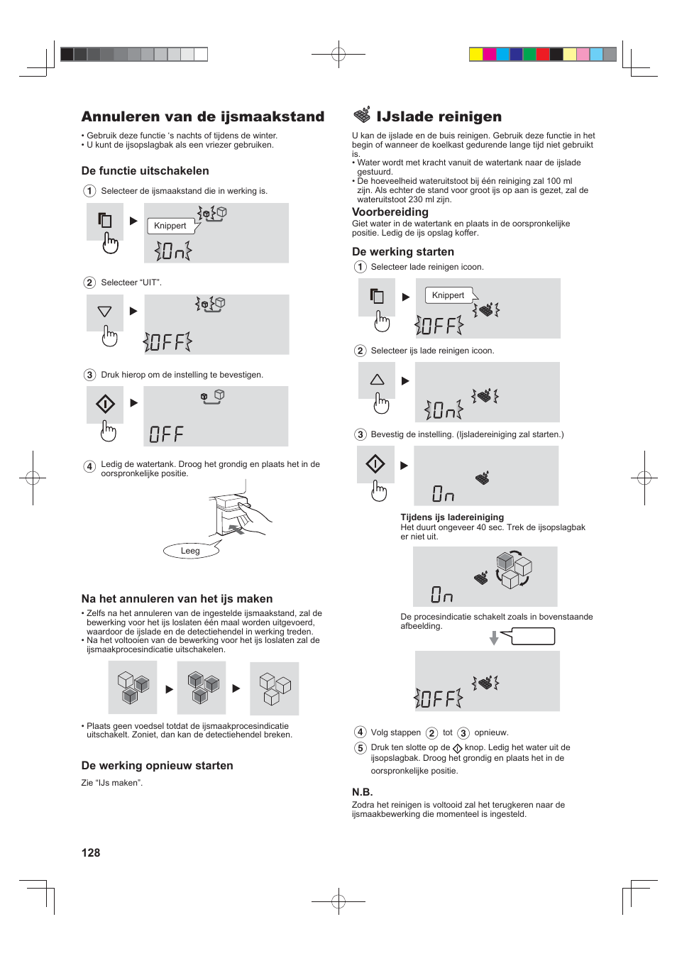 Annuleren van de ijsmaakstand, Ijslade reinigen | Sharp SJ-FS820VSL User Manual | Page 128 / 308