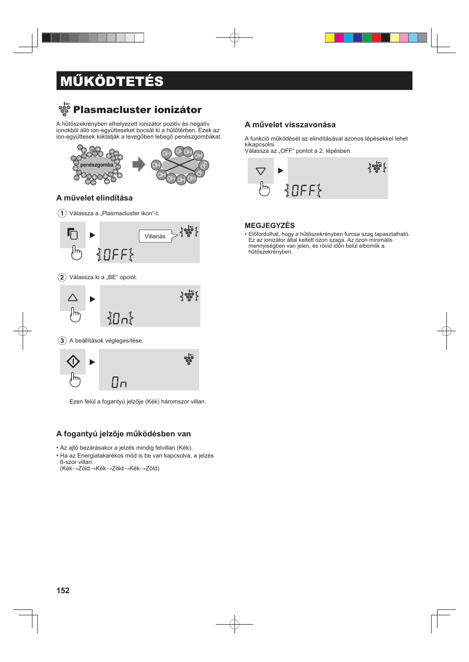 Működtetés, Plasmacluster ionizátor | Sharp SJ-FS820VSL User Manual | Page 152 / 308