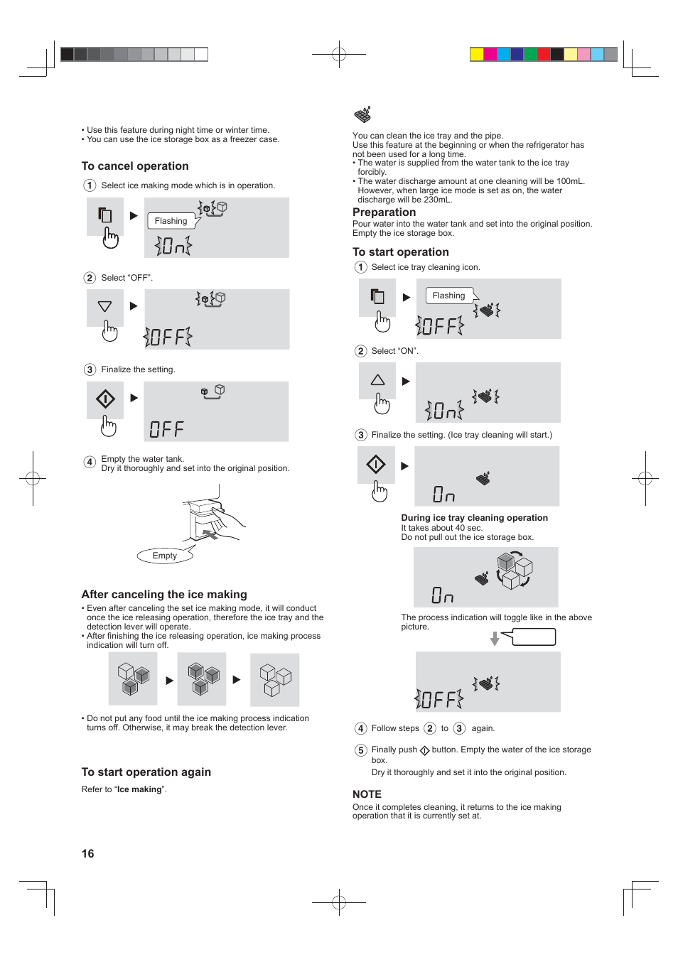 Canceling the ice making mode, Ice tray cleaning | Sharp SJ-FS820VSL User Manual | Page 16 / 308